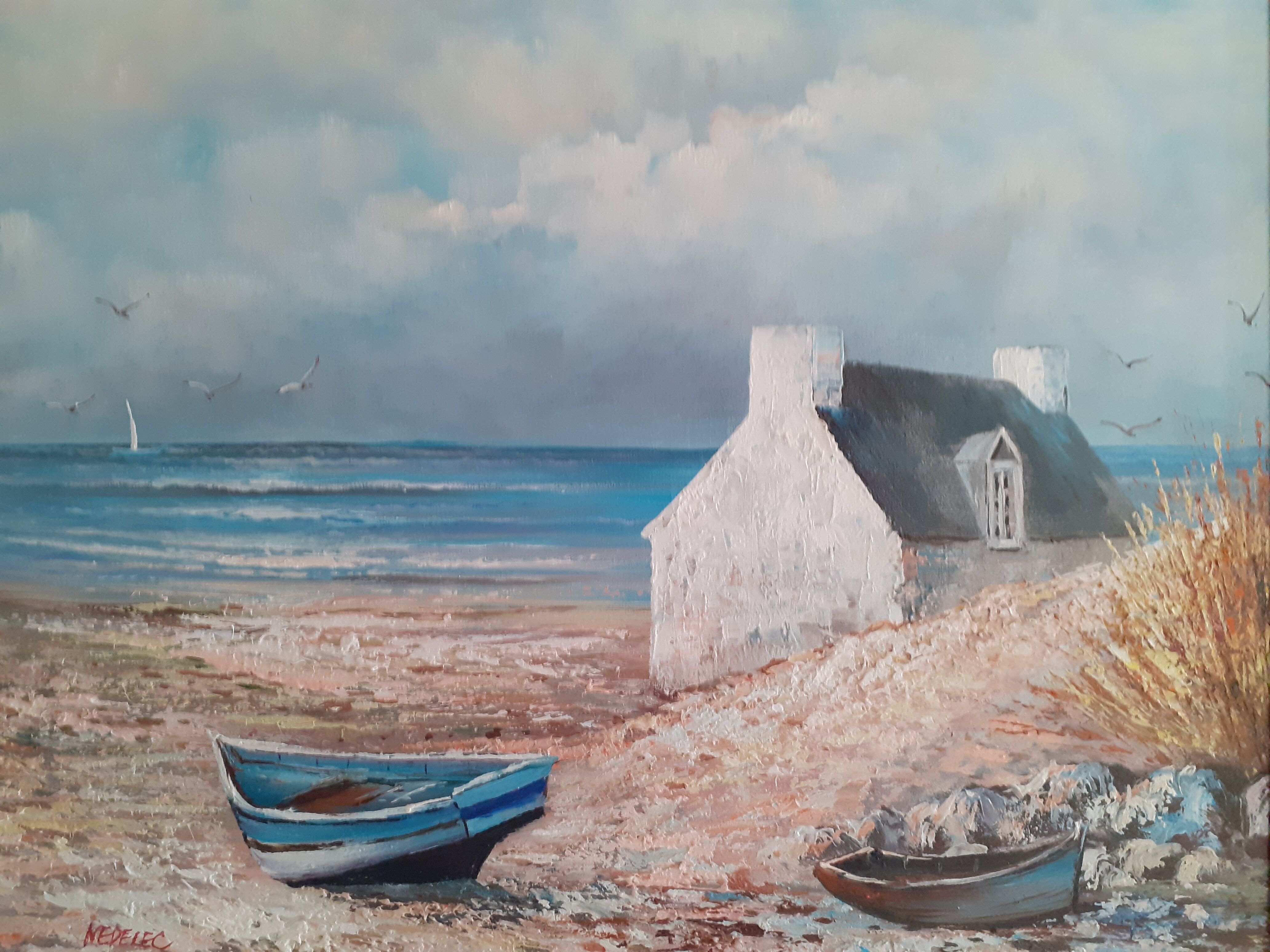 Painting breton landscape signed nedelec