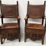 Pair of Renaissance style armchairs in walnut, 20th century