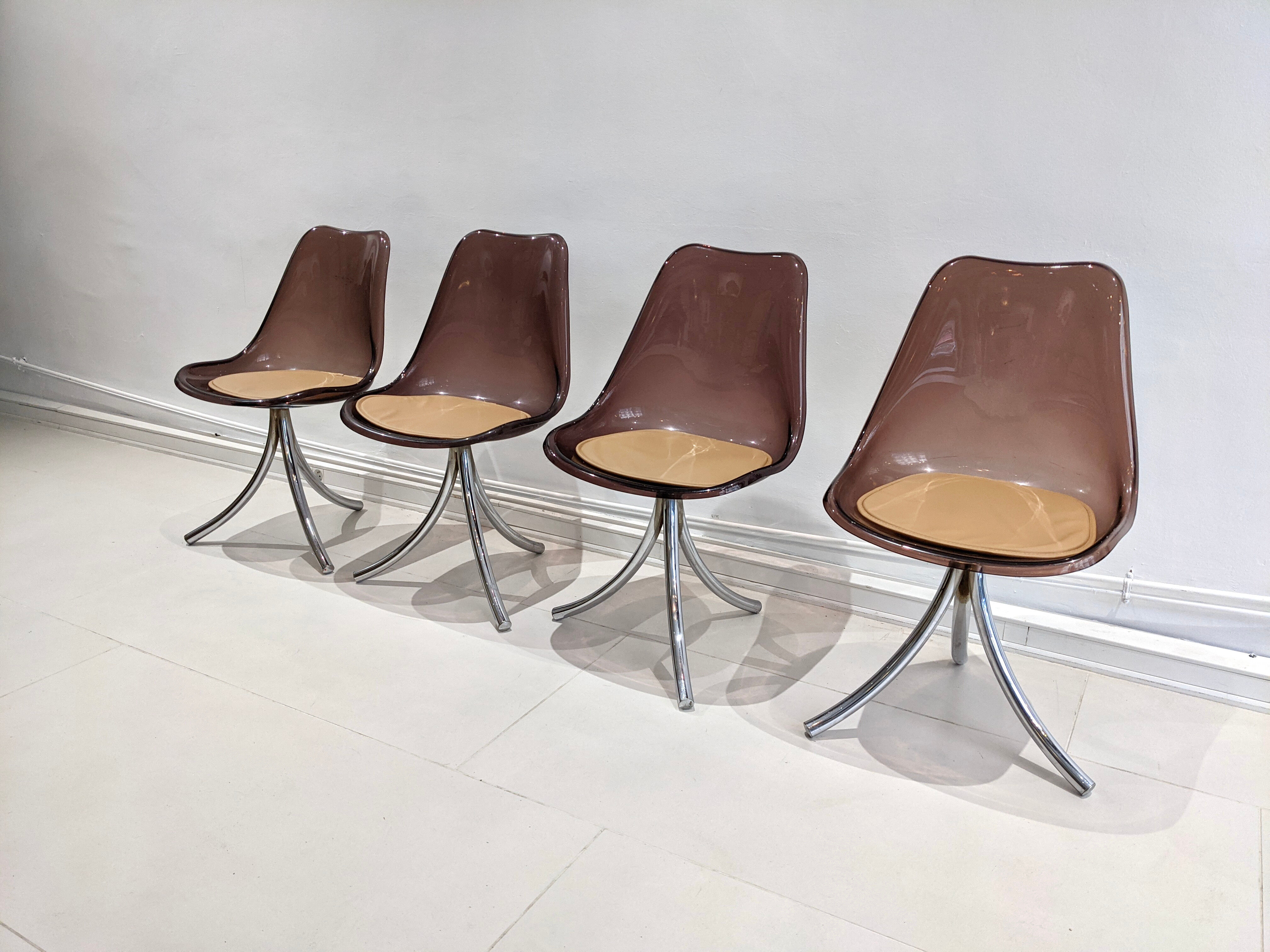 Lot of 4 chairs smoked plexiglass 1970