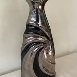 Vase vintage en faïence laquée argenté et noir estampillé