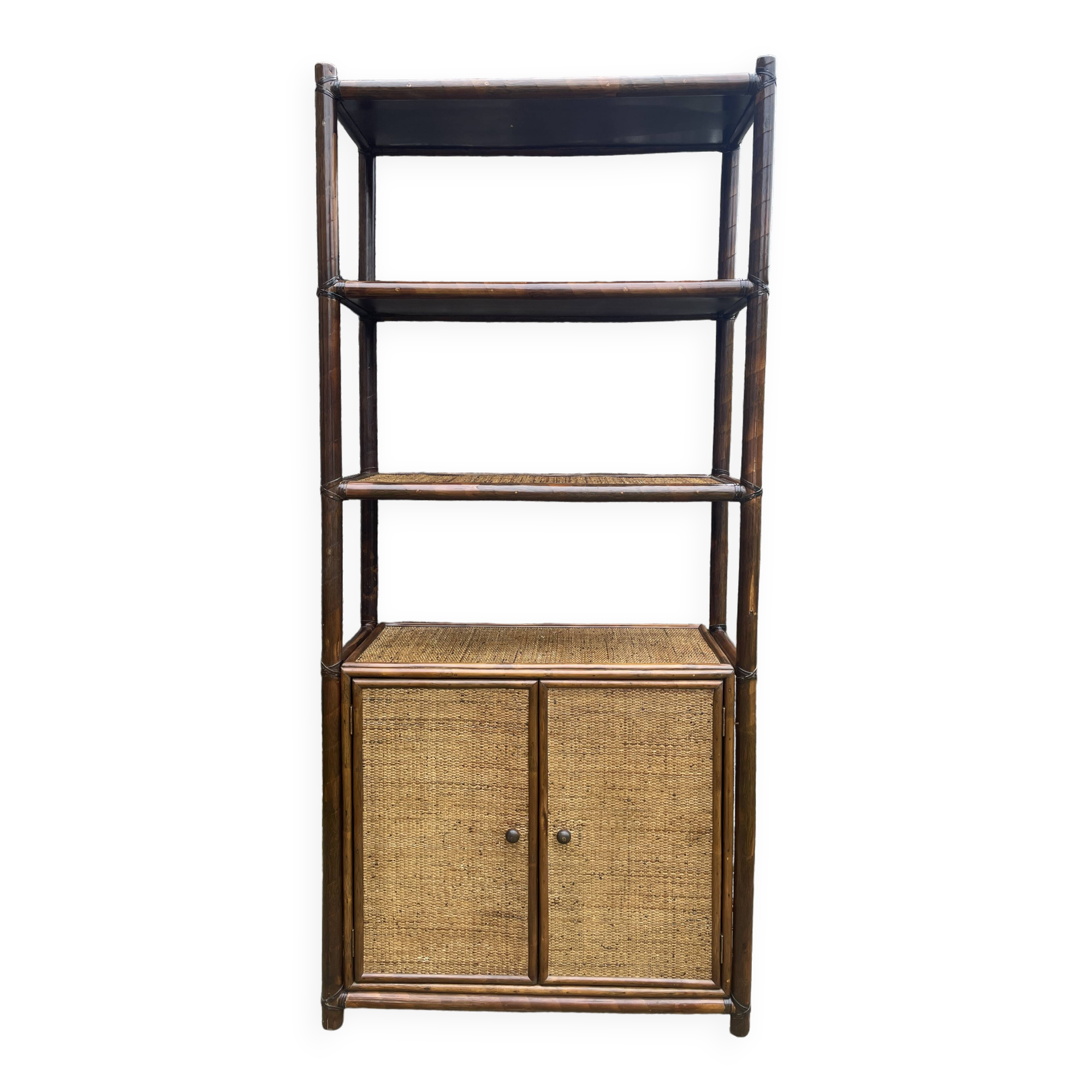 Bamboo and woven fibre shelving unit 1970