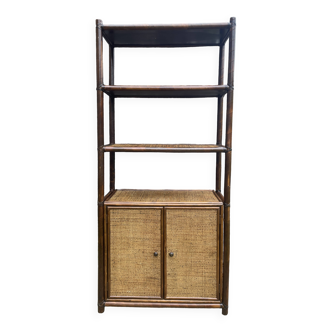 Bamboo and woven fiber shelving unit 1970