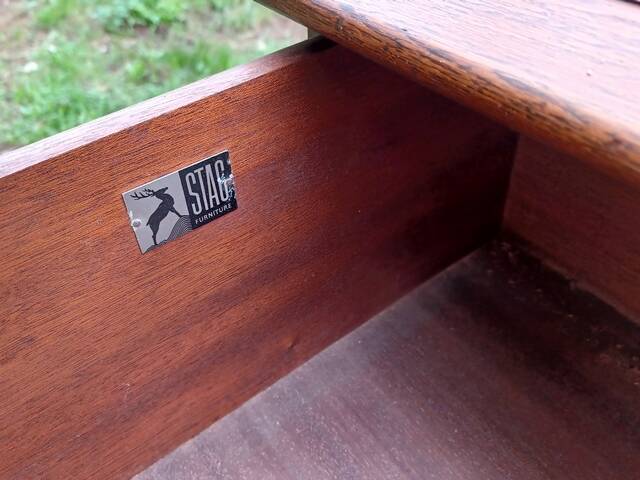 High chest of drawers, Stag brand, 1980s, vintage, United Kingdom