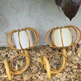 Pair of rattan wall lights by Louis Sognot 1950