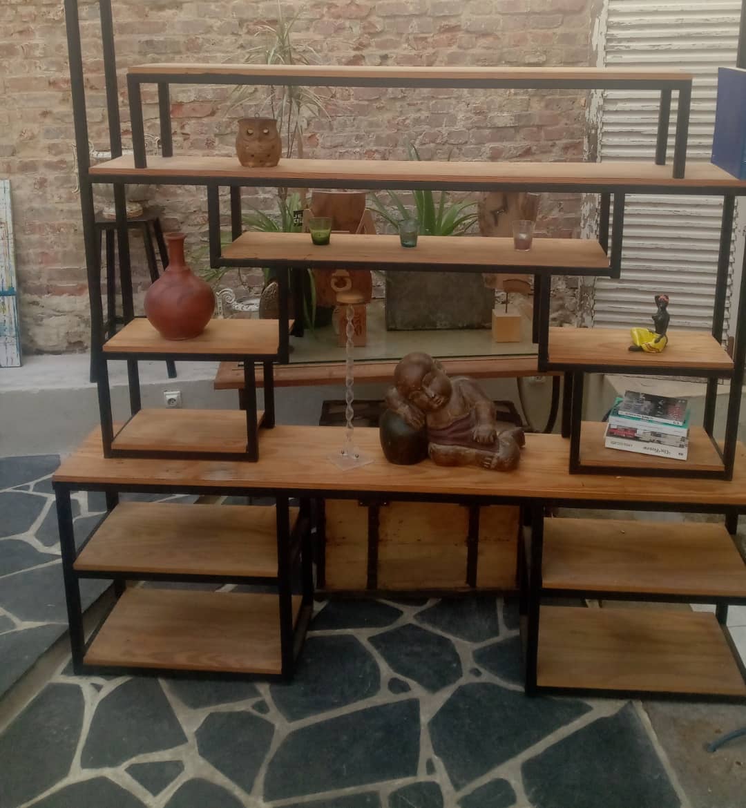 Vintage metal and wood showcase