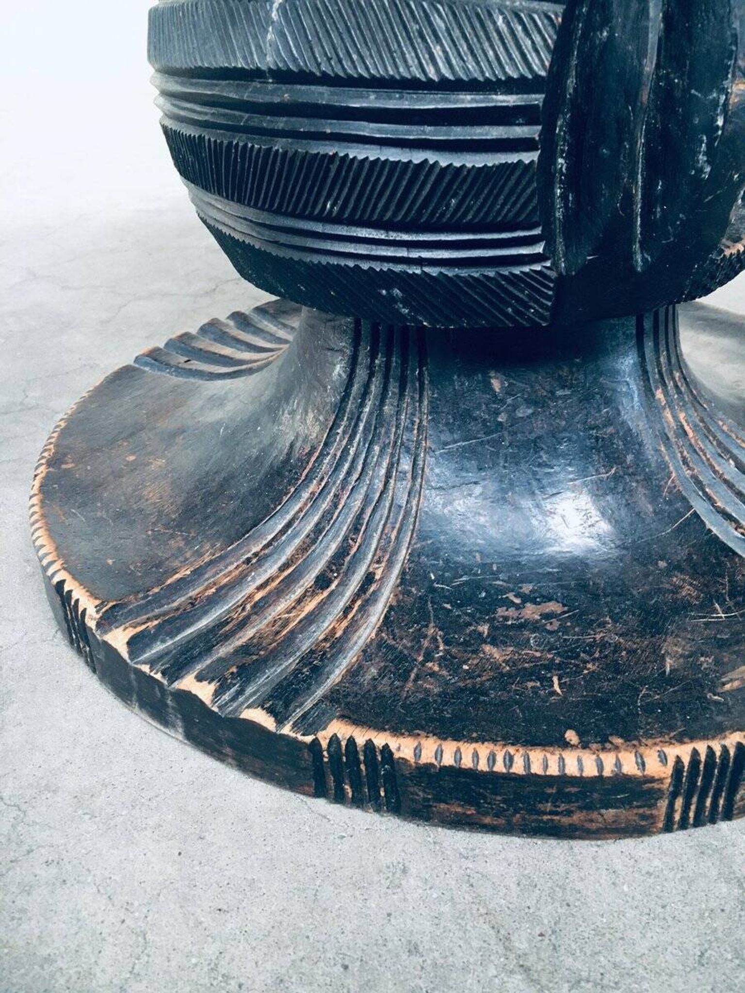Handcrafted Low Stool in Carved Stained Wood, Africa, 1950s
