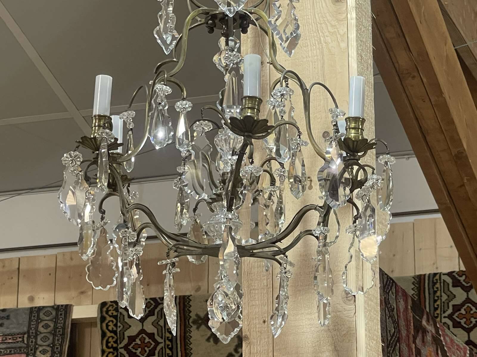 6-light chandelier in bronze and cut crystal from the early 20th century - 1mx50cm