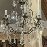 6-light chandelier in bronze and cut crystal from the early 20th century - 1mx50cm