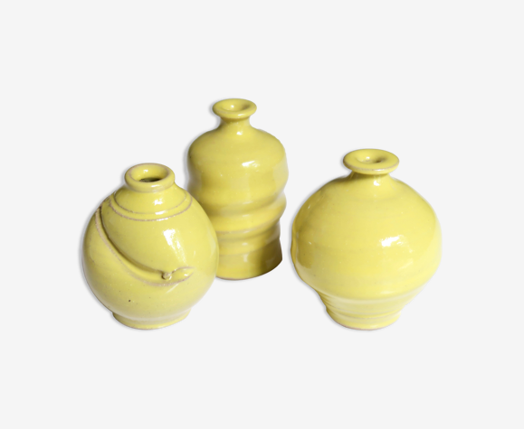 Set de 3 céramiques jaunes, années 70