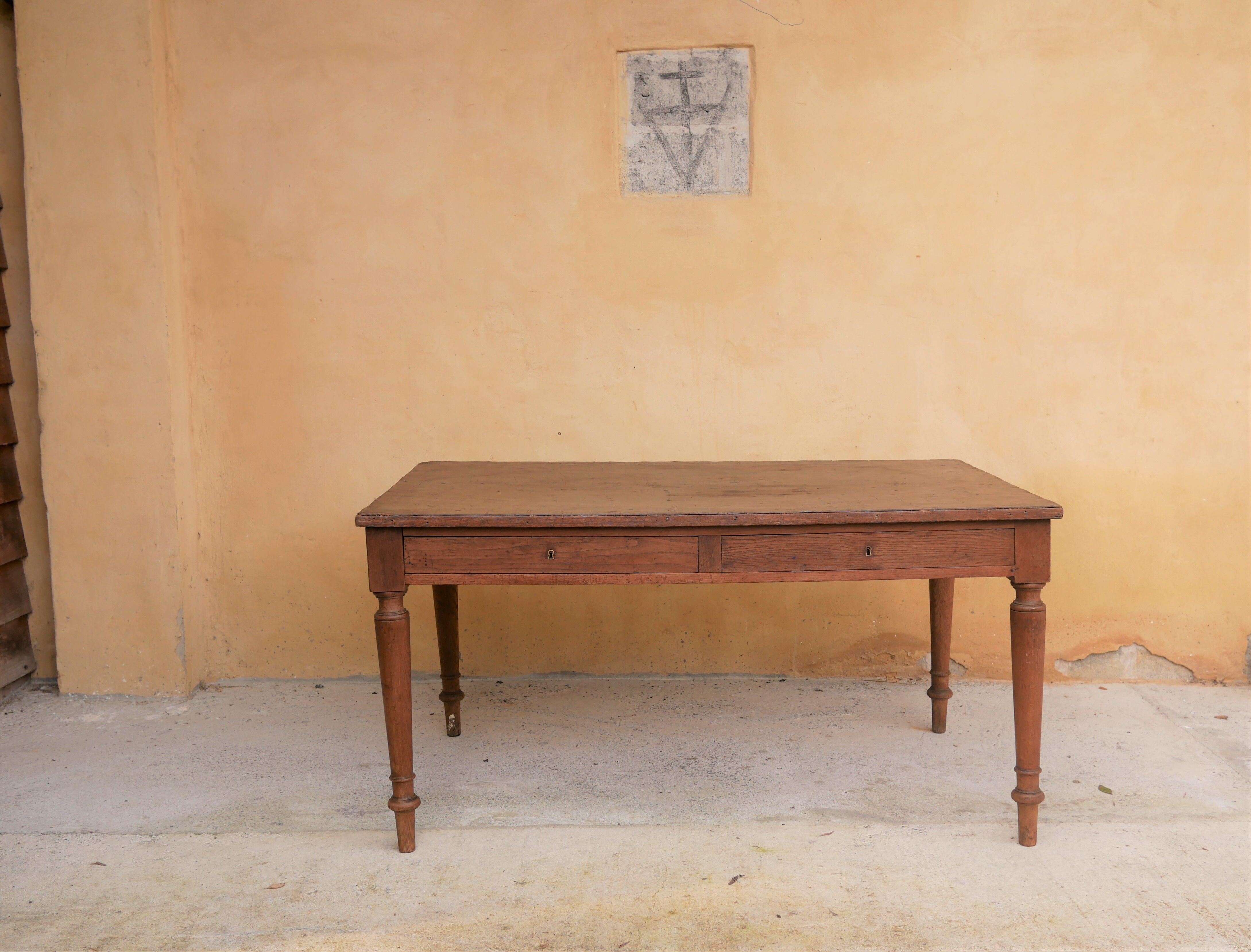 Vintage wooden and leather desk dining table