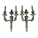 Superb and important pair of LXVI style sconces in gilded bronze