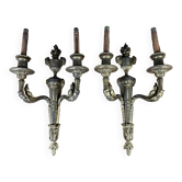 Superb and important pair of LXVI style sconces in gilded bronze