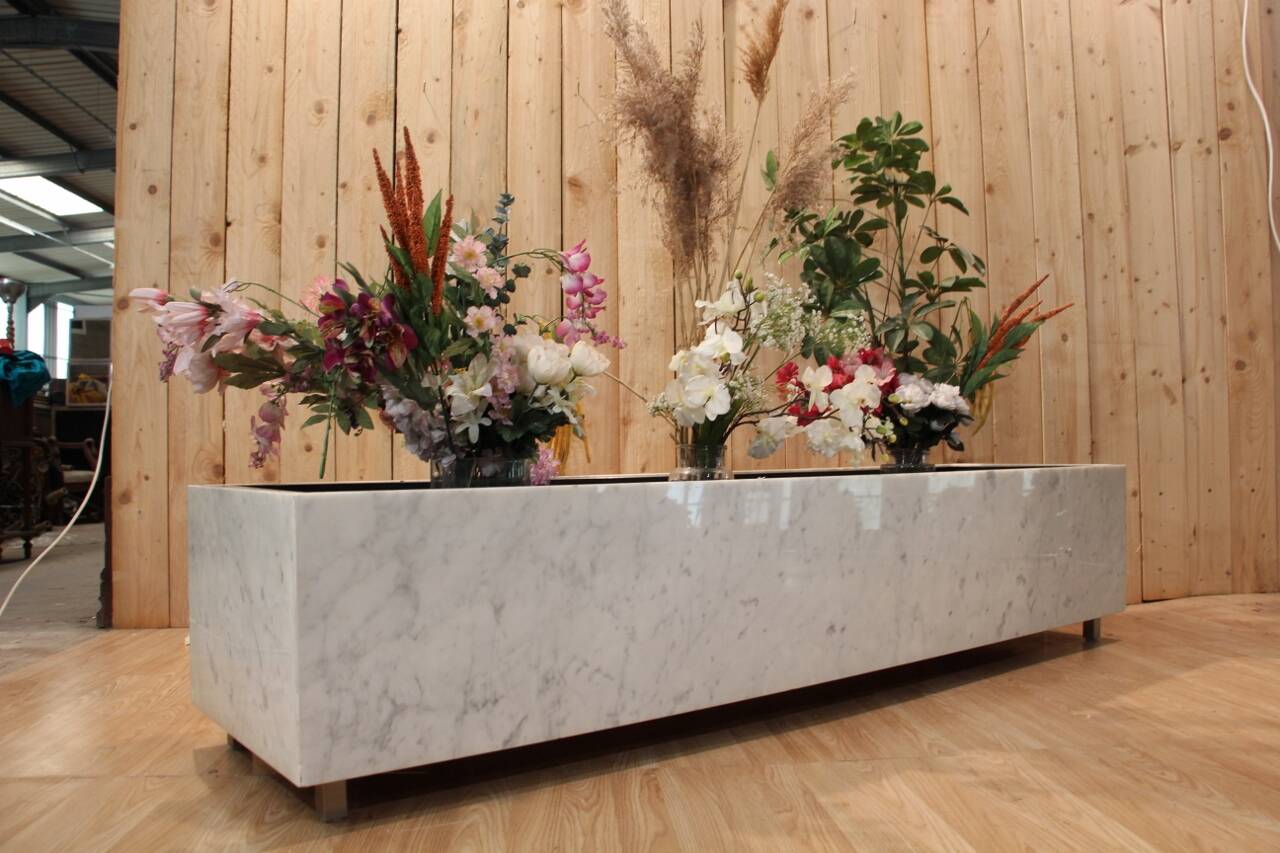 Large 1960s Knoll Style Marble and Brushed Steel Planter