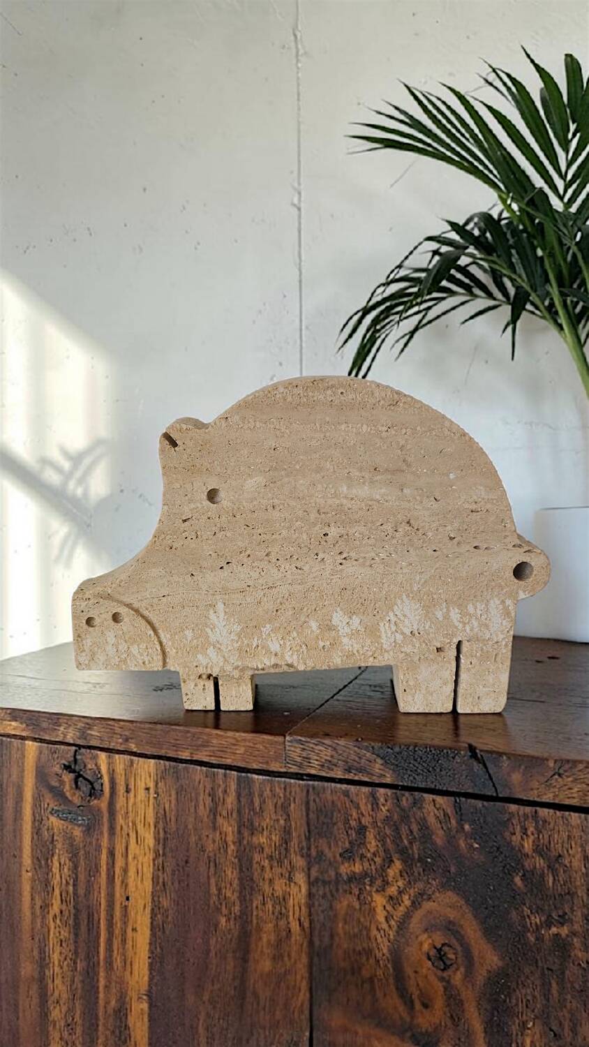 Fratelli mannelli travertine sculpture pig cochon rare 26 cm / 20 cm