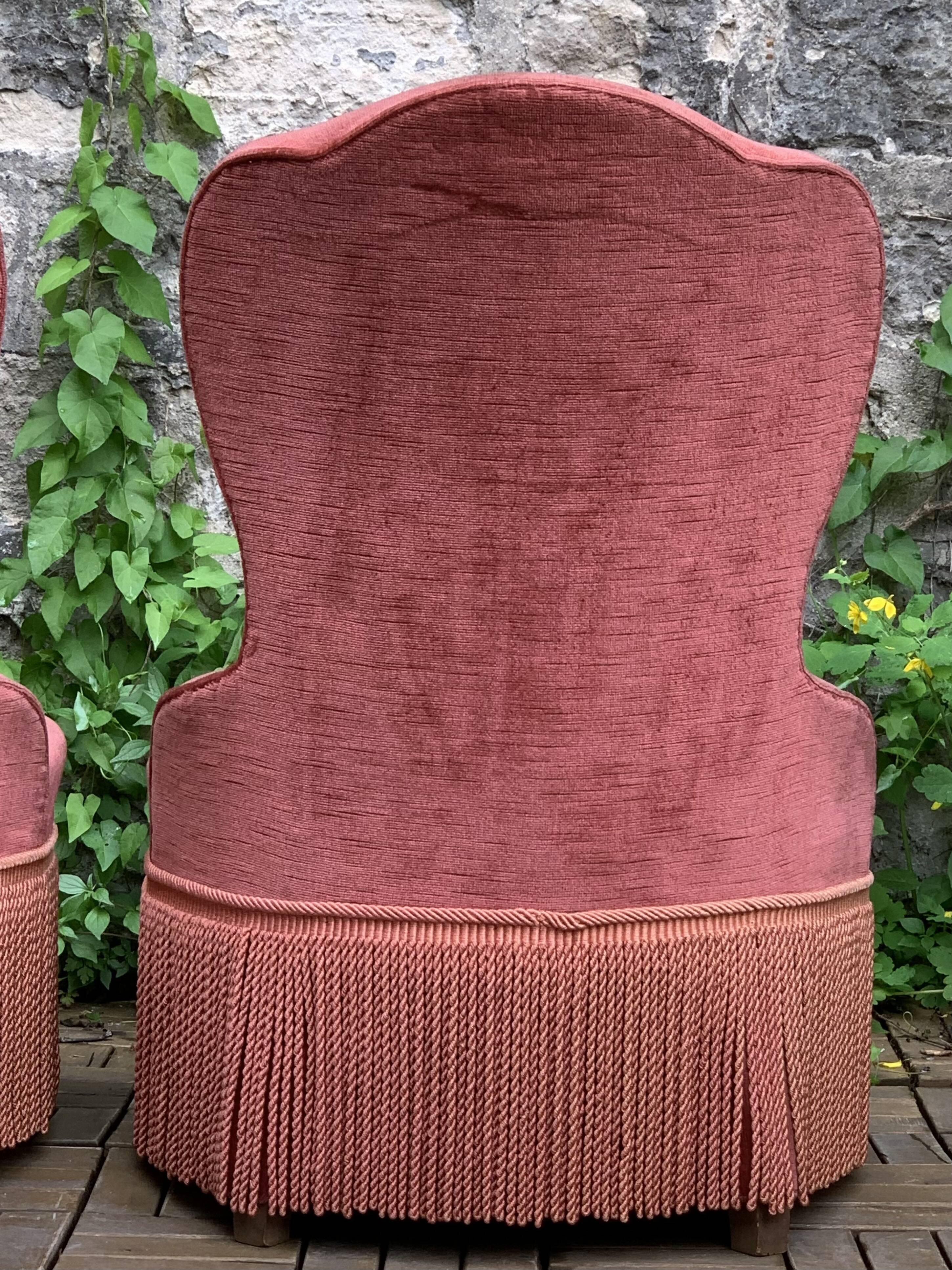 Pair of vintage pink velvet toad armchairs 1960