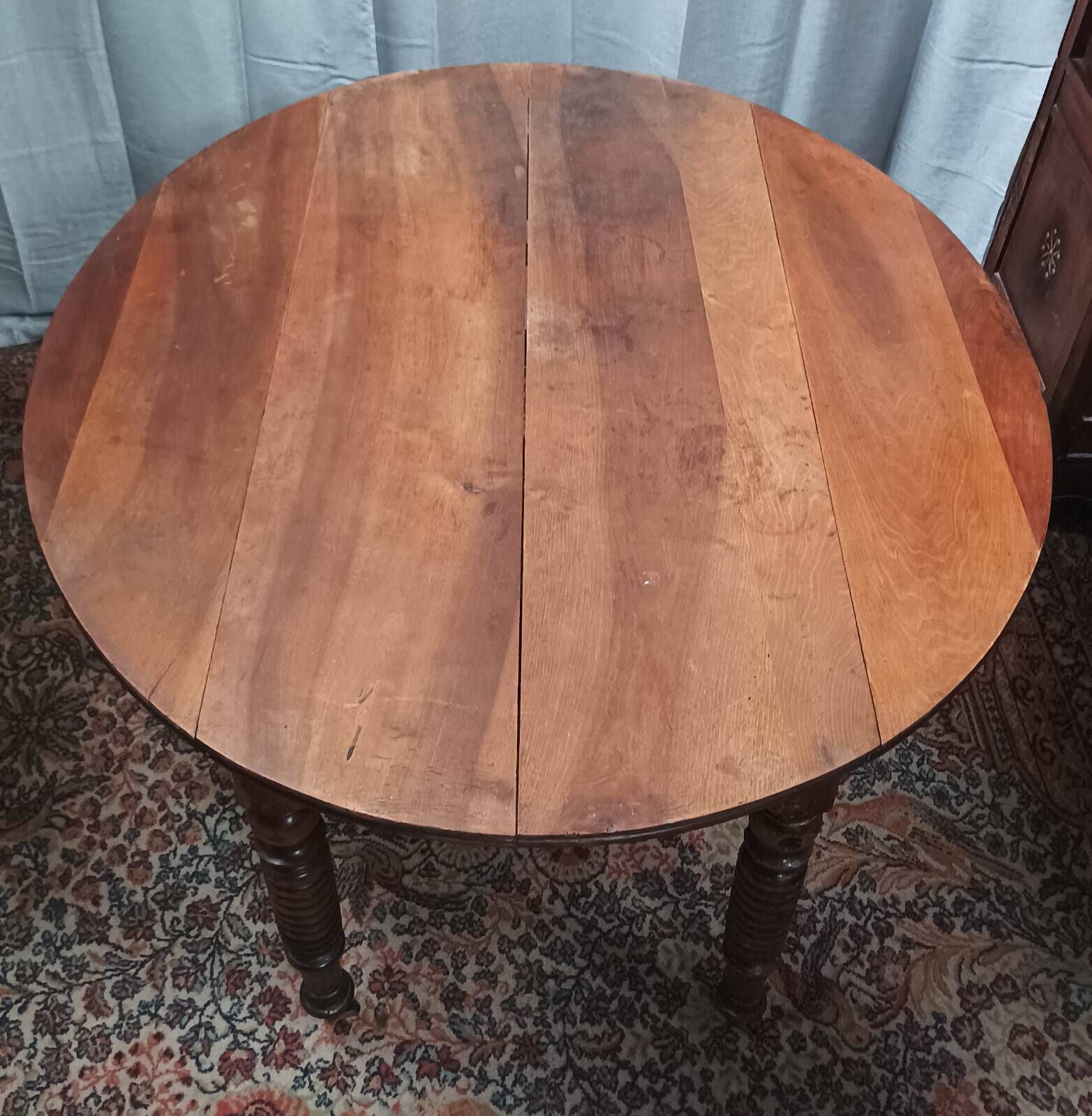 19th-century Louis Philippe walnut drop-leaf table.