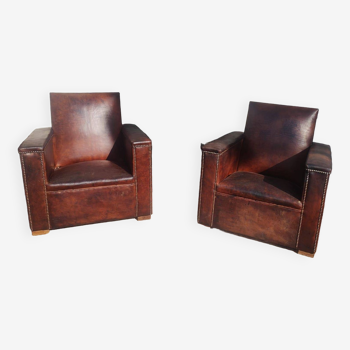 Pair of 1930s leather club armchairs