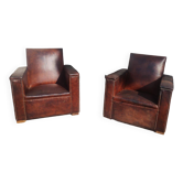 Pair of 1930s leather club armchairs