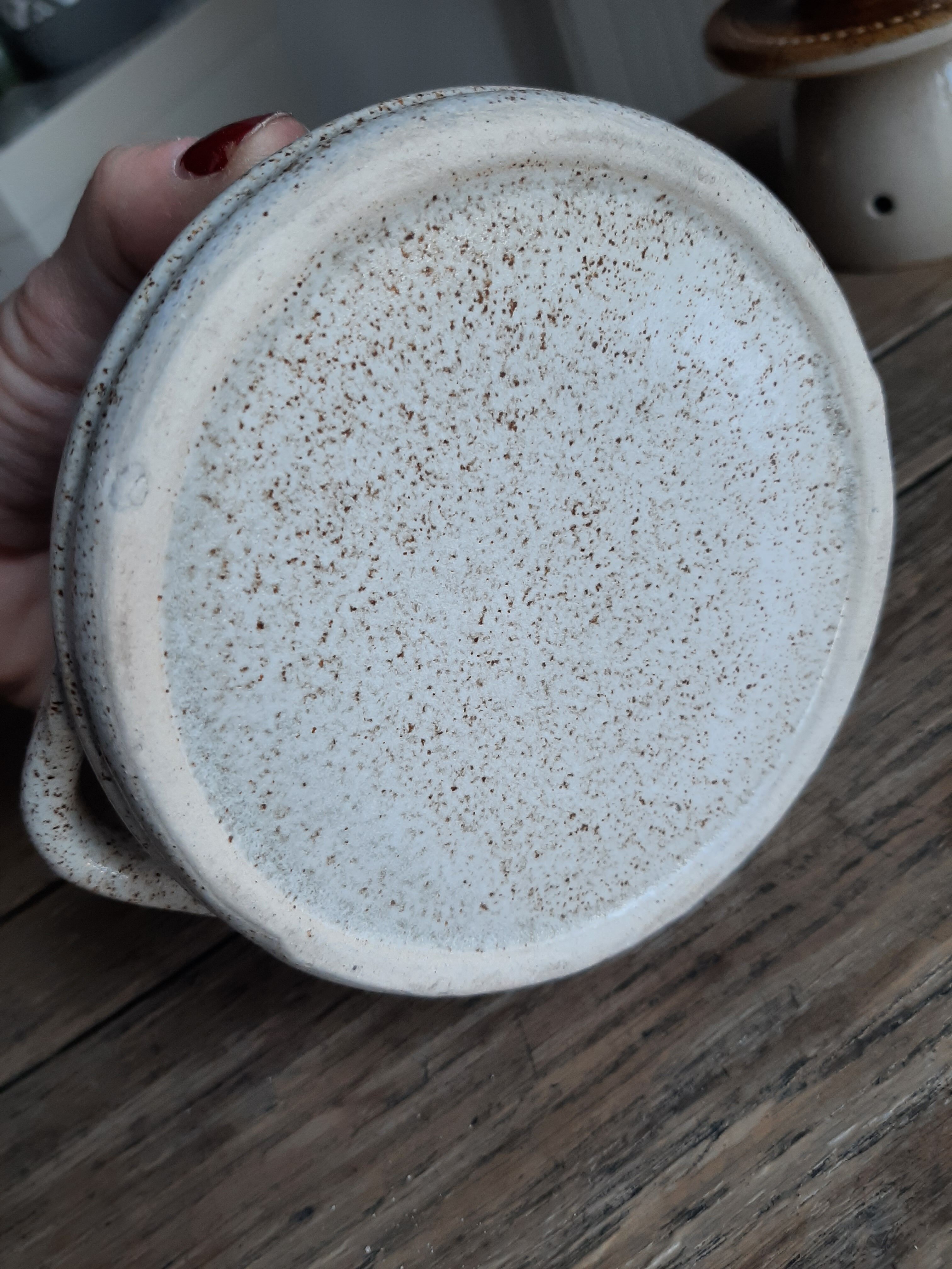 Vintage speckled stoneware sugar pot