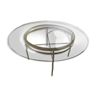 Table ronde plateau en verre piètement métal ouvragé