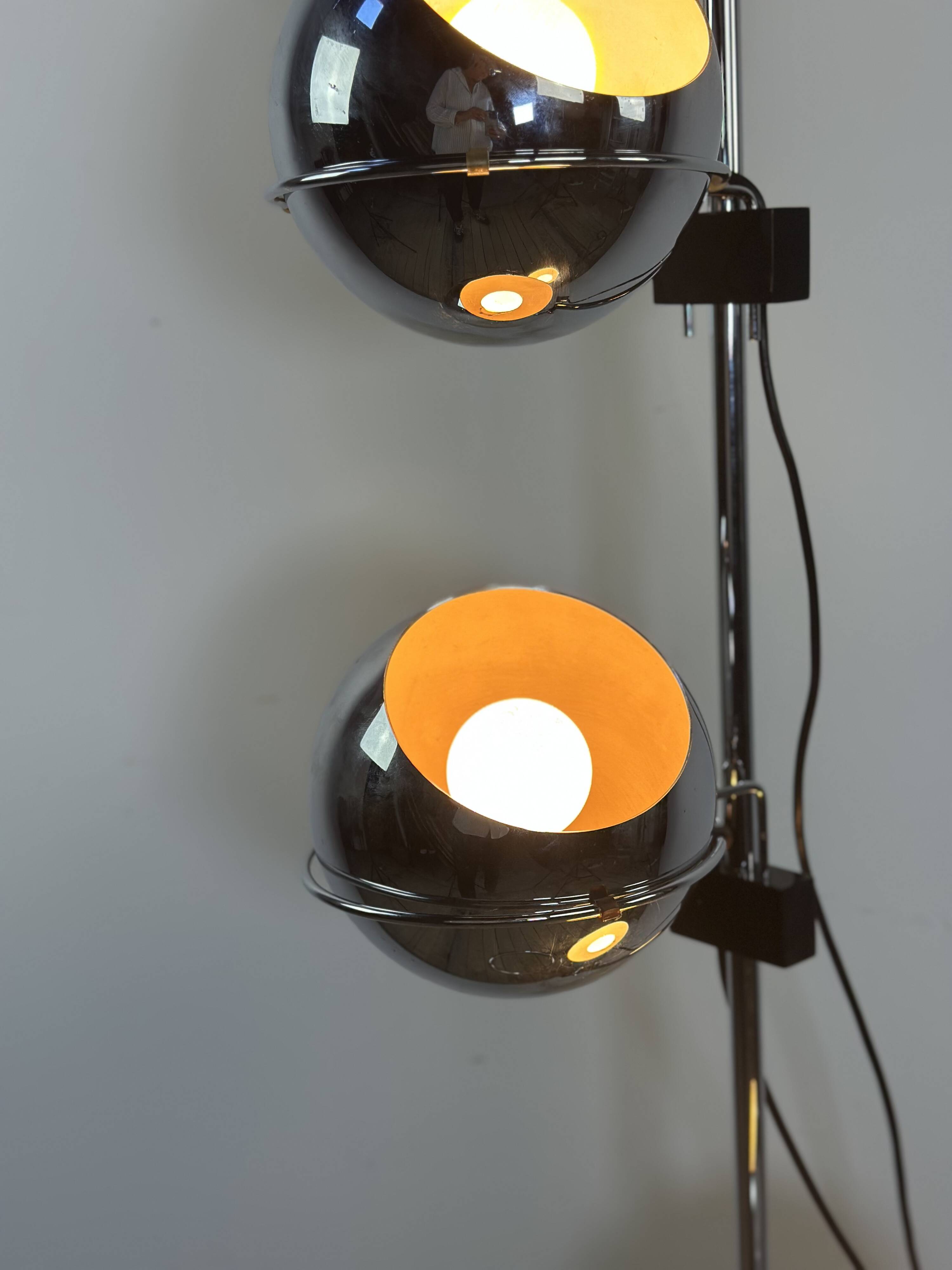 Lampadaire Vintage Space Age "Eyeball" 3 Globes Chromés 1970'S