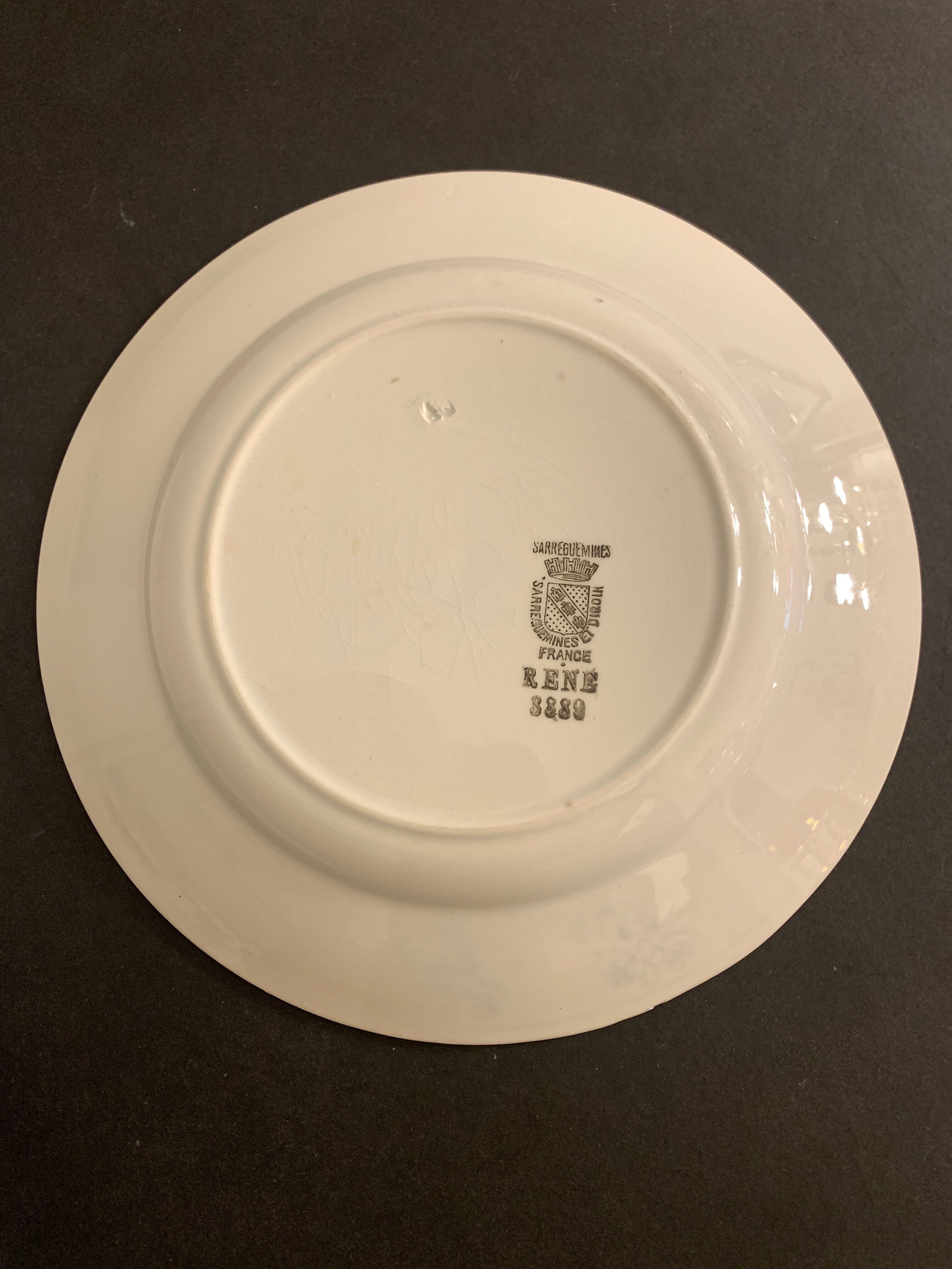 9 flat plates in old earthenware, Sarreguemines and Digoin, model René