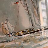 Tableau bateau dans la tempete maritime