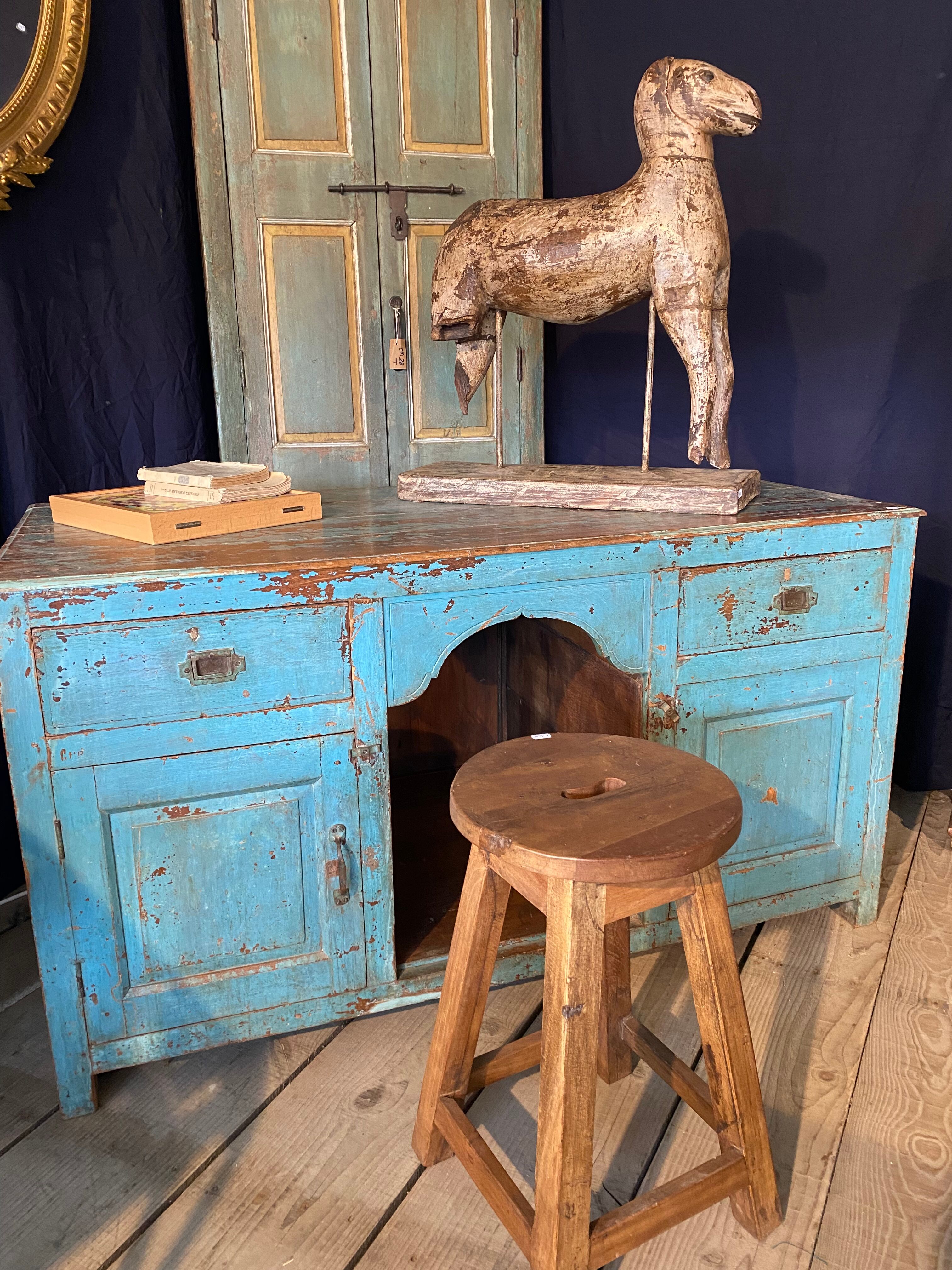 Colonial office in blue lacquered teak
