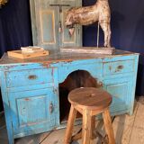 Bureau colonial en teck laqué bleu