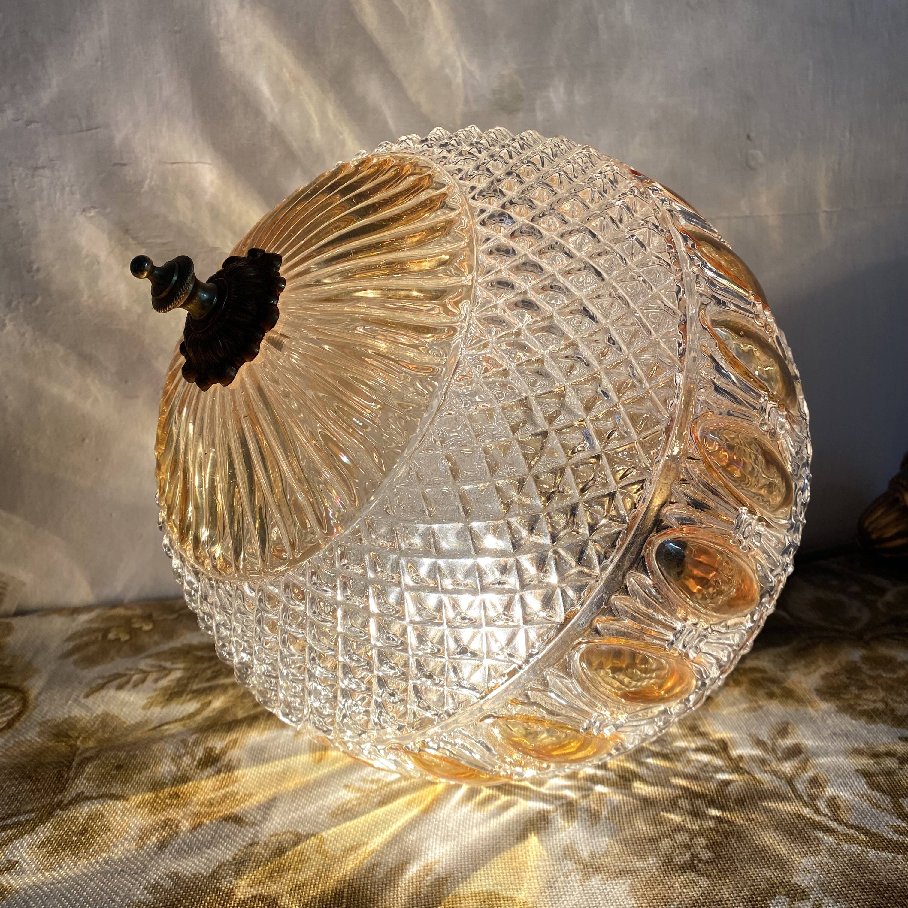 Large two-tone pressed glass ball pendant light