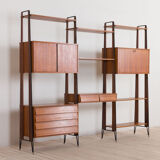 Italian teak wall unit with a desk and bar cabinet/secretarie, 1960s