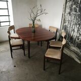 Table ronde, extensible en palissandre, rallonge papillon