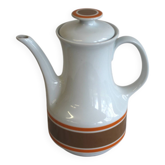Cafetière ancienne en porcelaine Bareuther blanche et marron