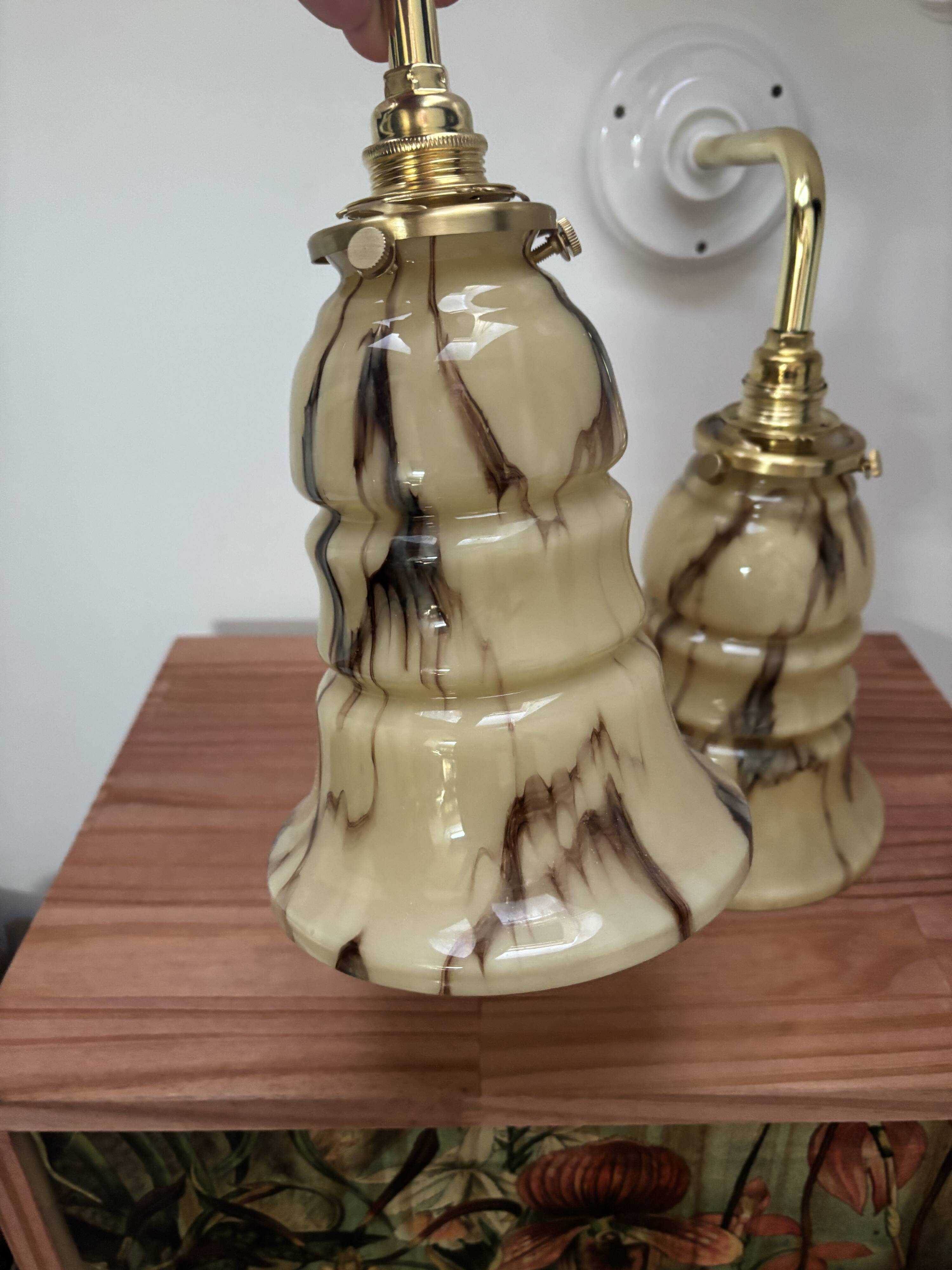 Pair of vintage marbled opaline wall sconces