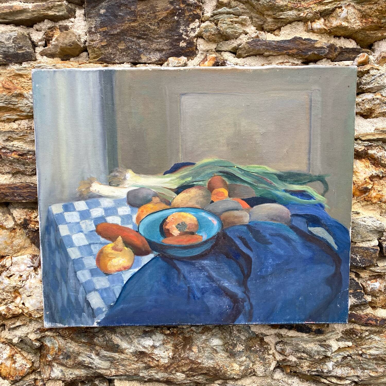 Oil on canvas 20th century, still life painting.