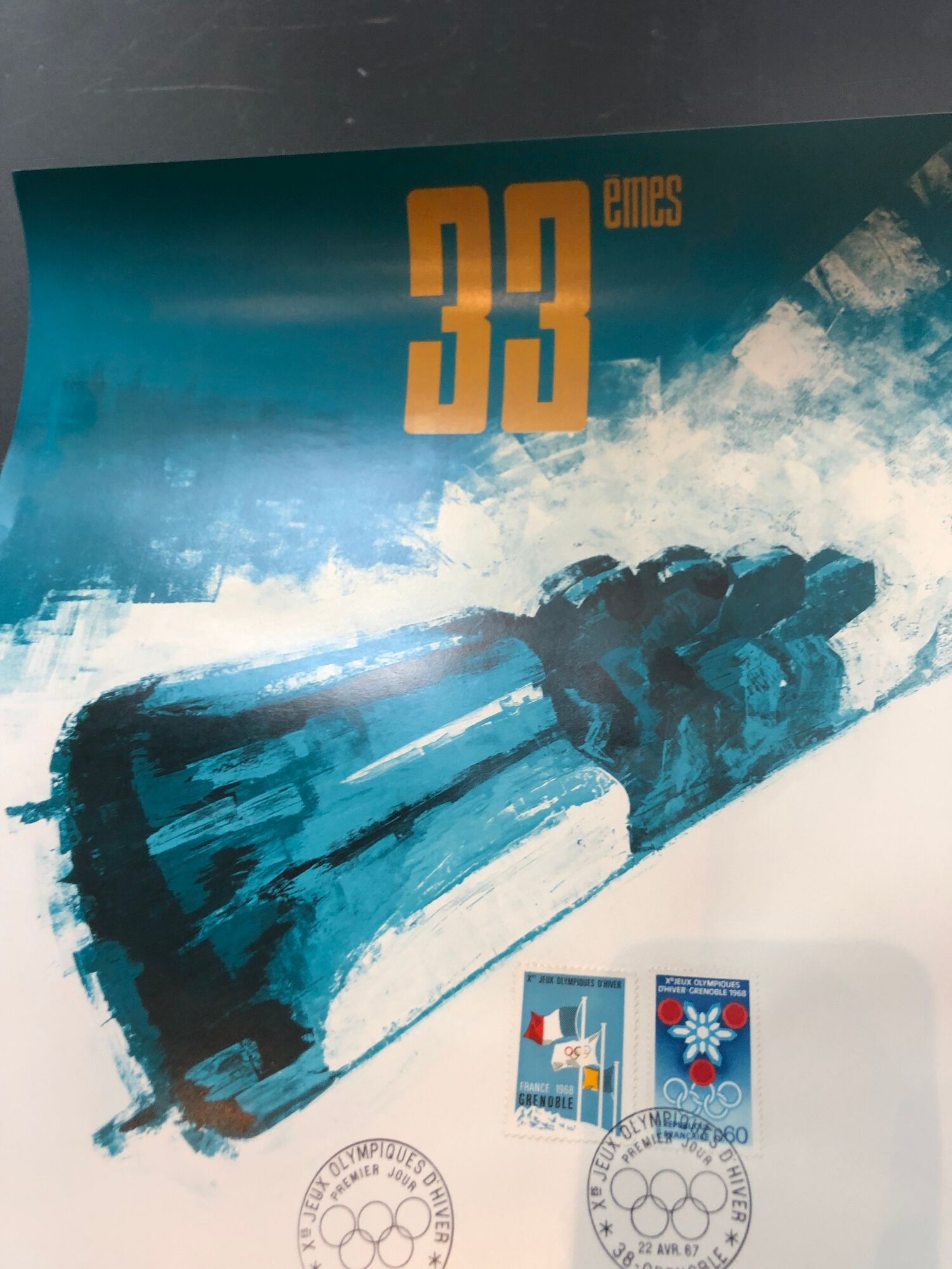 Poster bobsleigh alpe d'huez grenoble olympic winter games 1968 1967