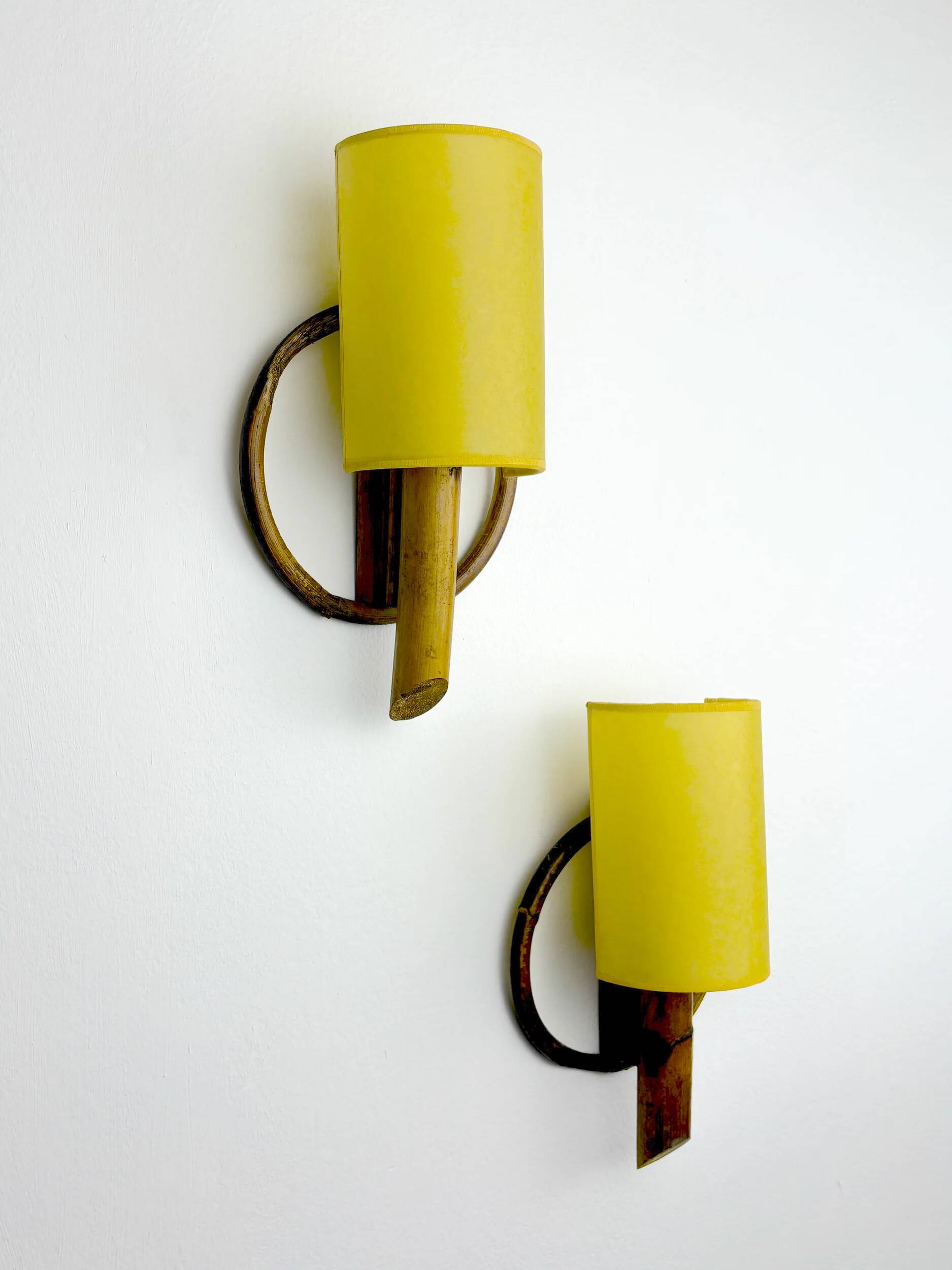 Pair of mid-century rattan wall sconces, Italy, 1960s