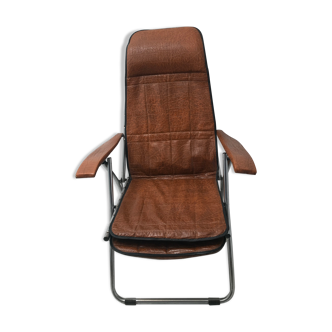 Chaise pliante longue en cuir vintage années 50