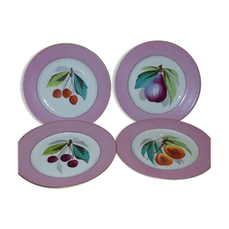 4 assiettes en porcelaine avec fruits roses 19 ème siècle