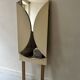 Grand miroir triptyque rond fond et dos ivoire, design 1970