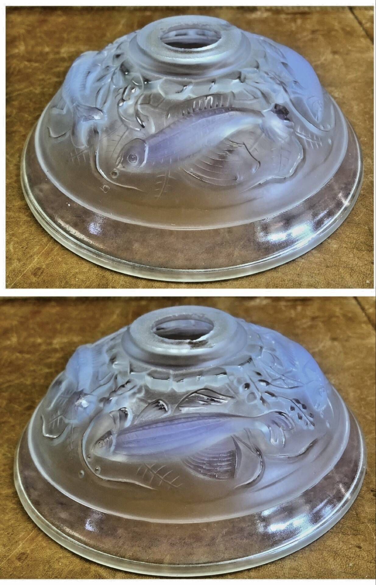 Art Deco lamp 1930 wrought iron opalescent glass fish Ezan