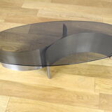 Vintage coffee table brushed steel and glass 1970