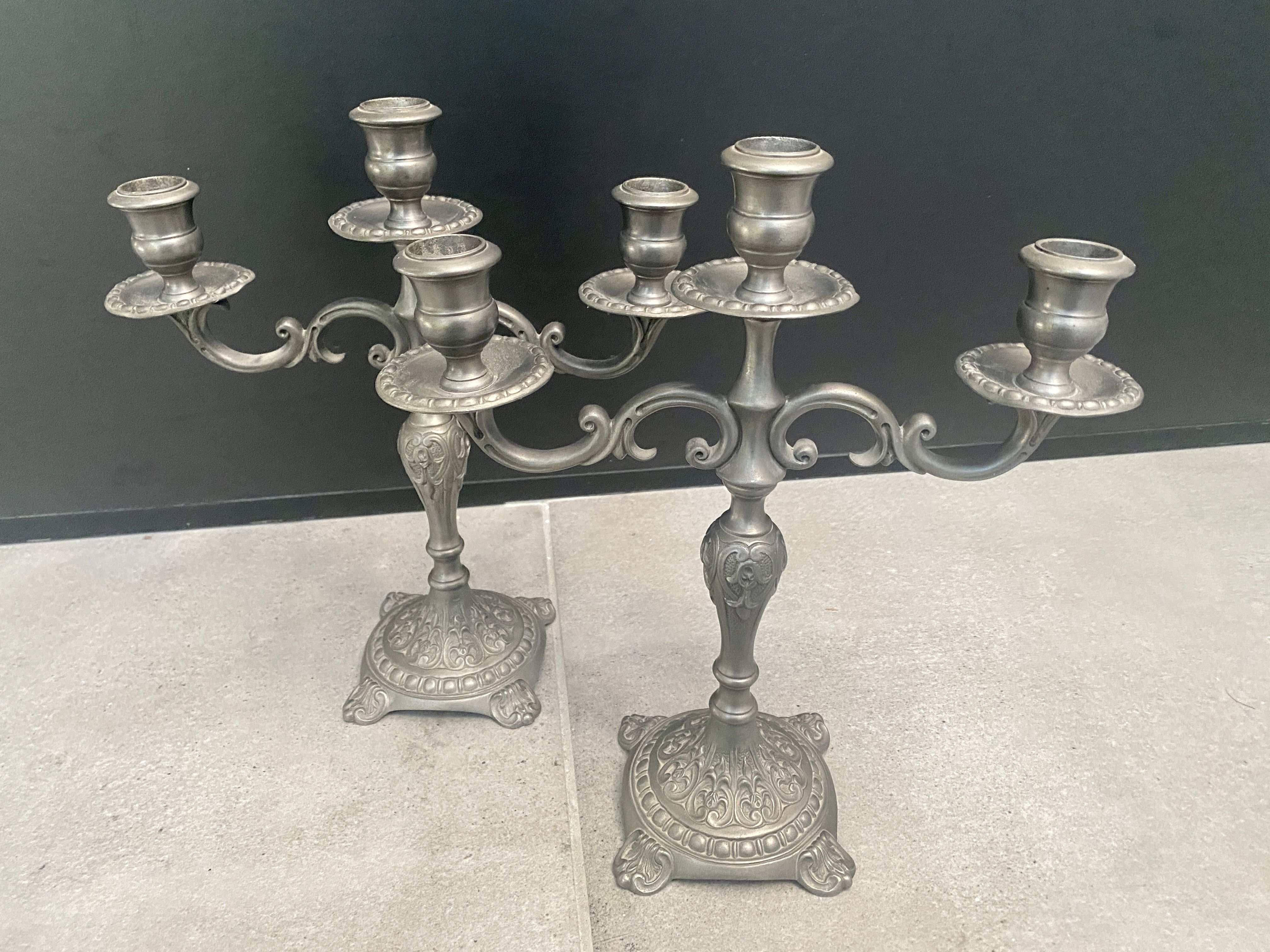 Pair of pewter candle holders - Made in Italy - 70s