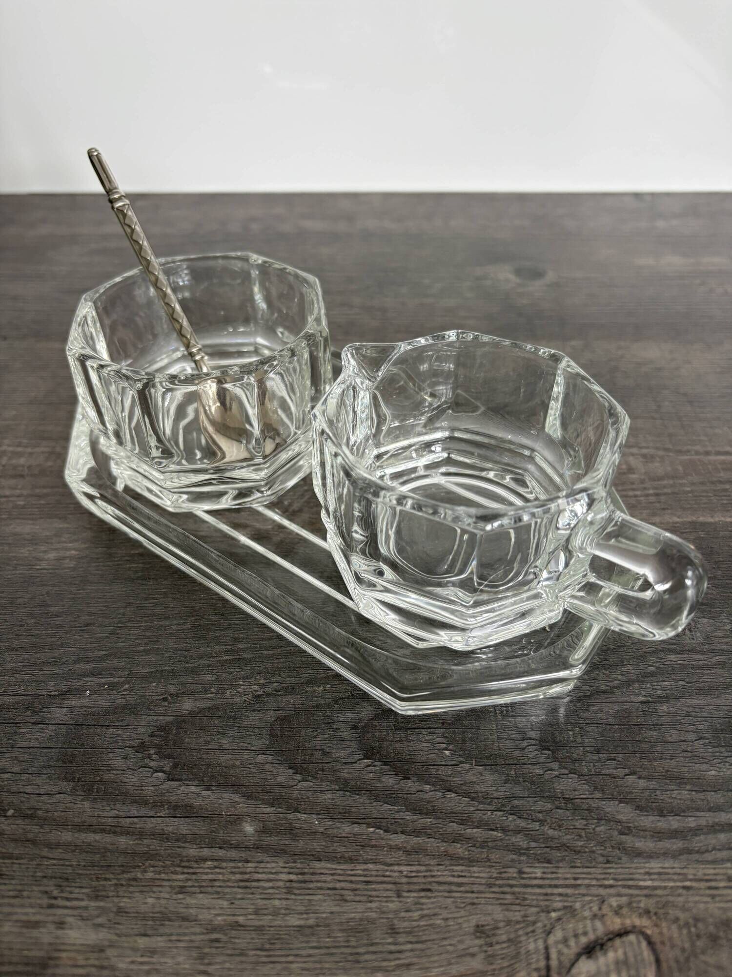 Art Deco Condiment Set in Moulded Crystal
