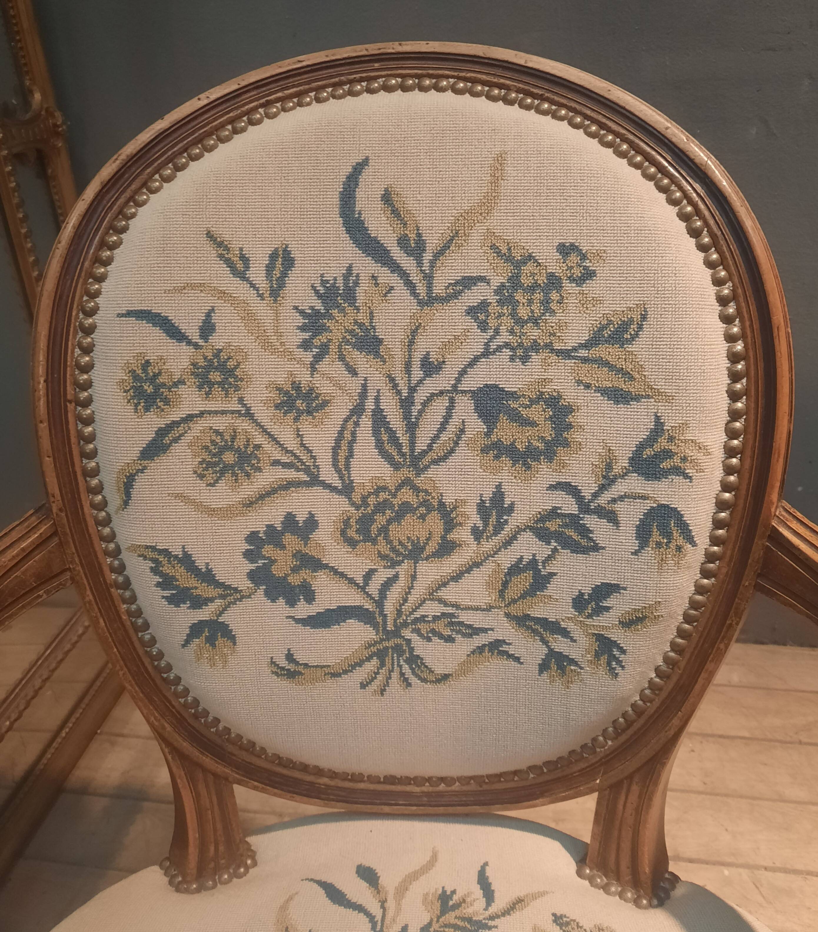 Pair of Louis XV style medallion armchairs.