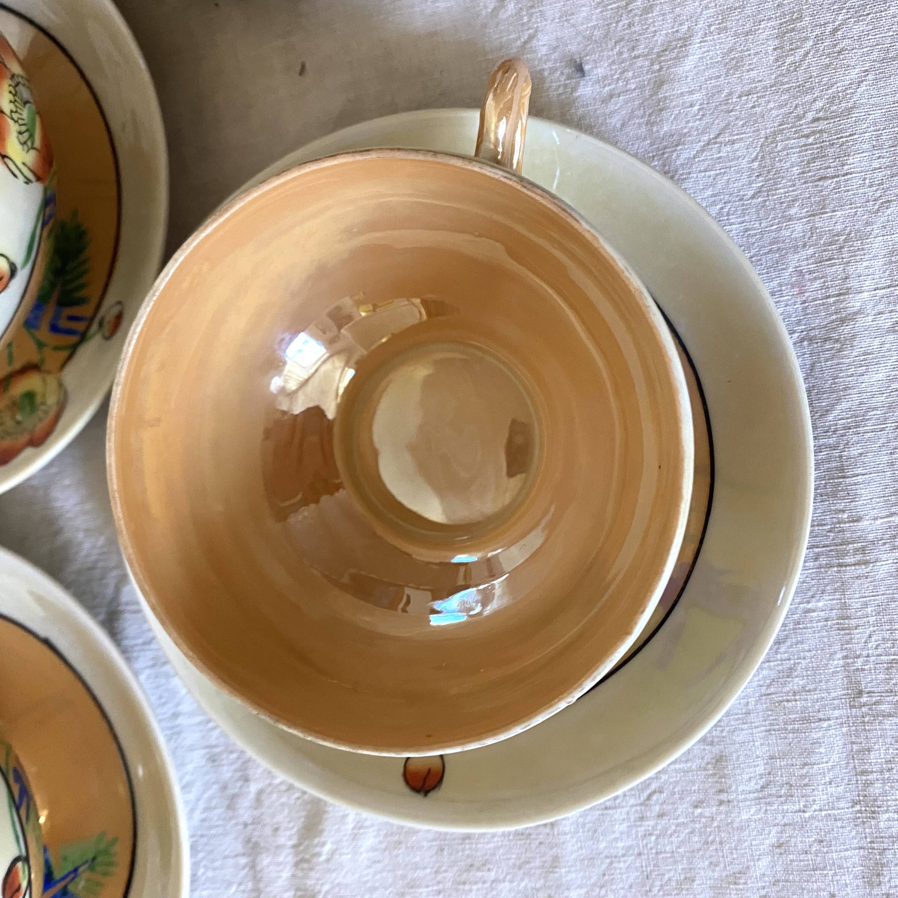 Fine mother-of-pearl and floral porcelain cups, Japan
