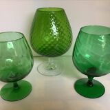 Trio of green glass vases Empoli Italy