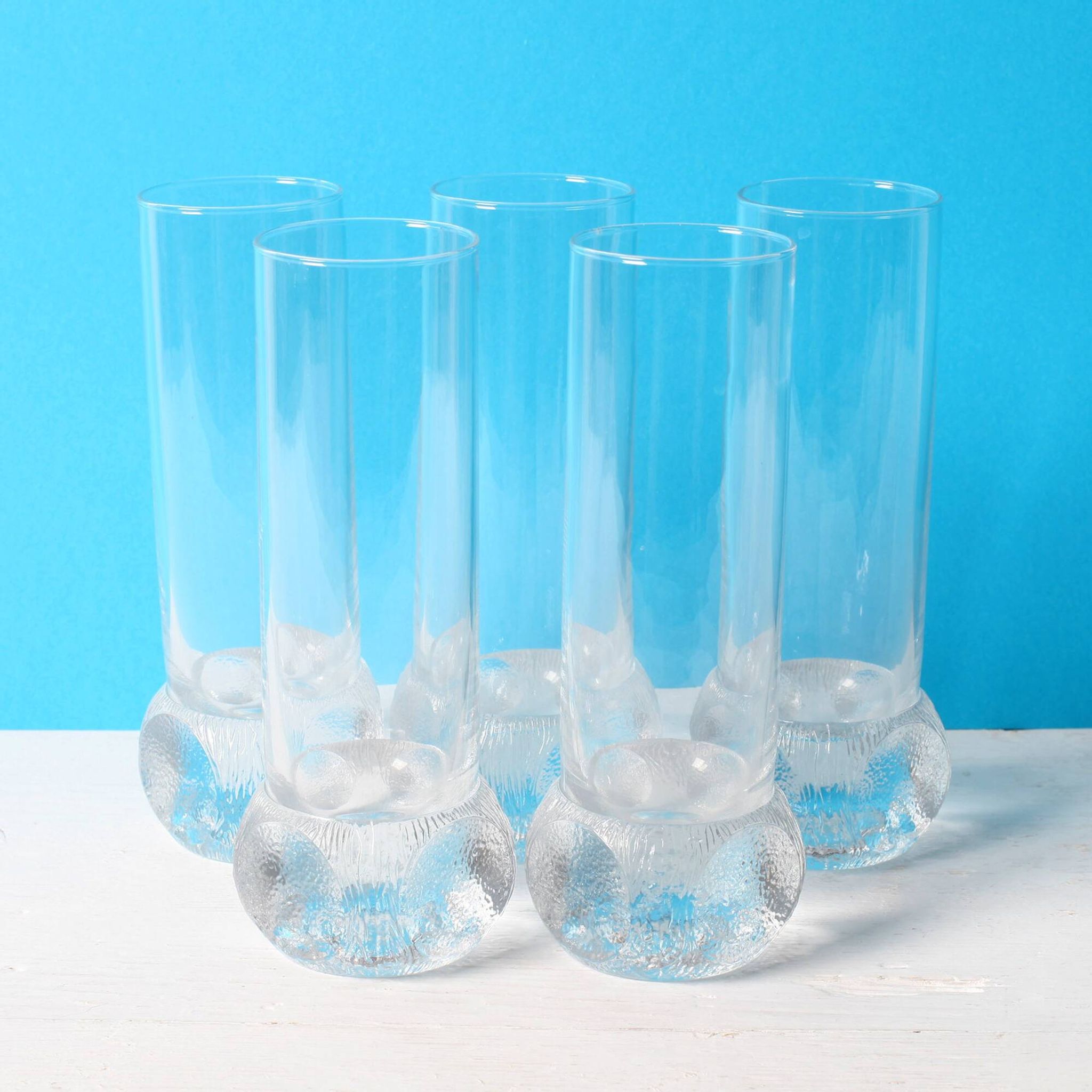 Set of 5 Mid-century Clear Crystal Tumblers / Italy / 1980s