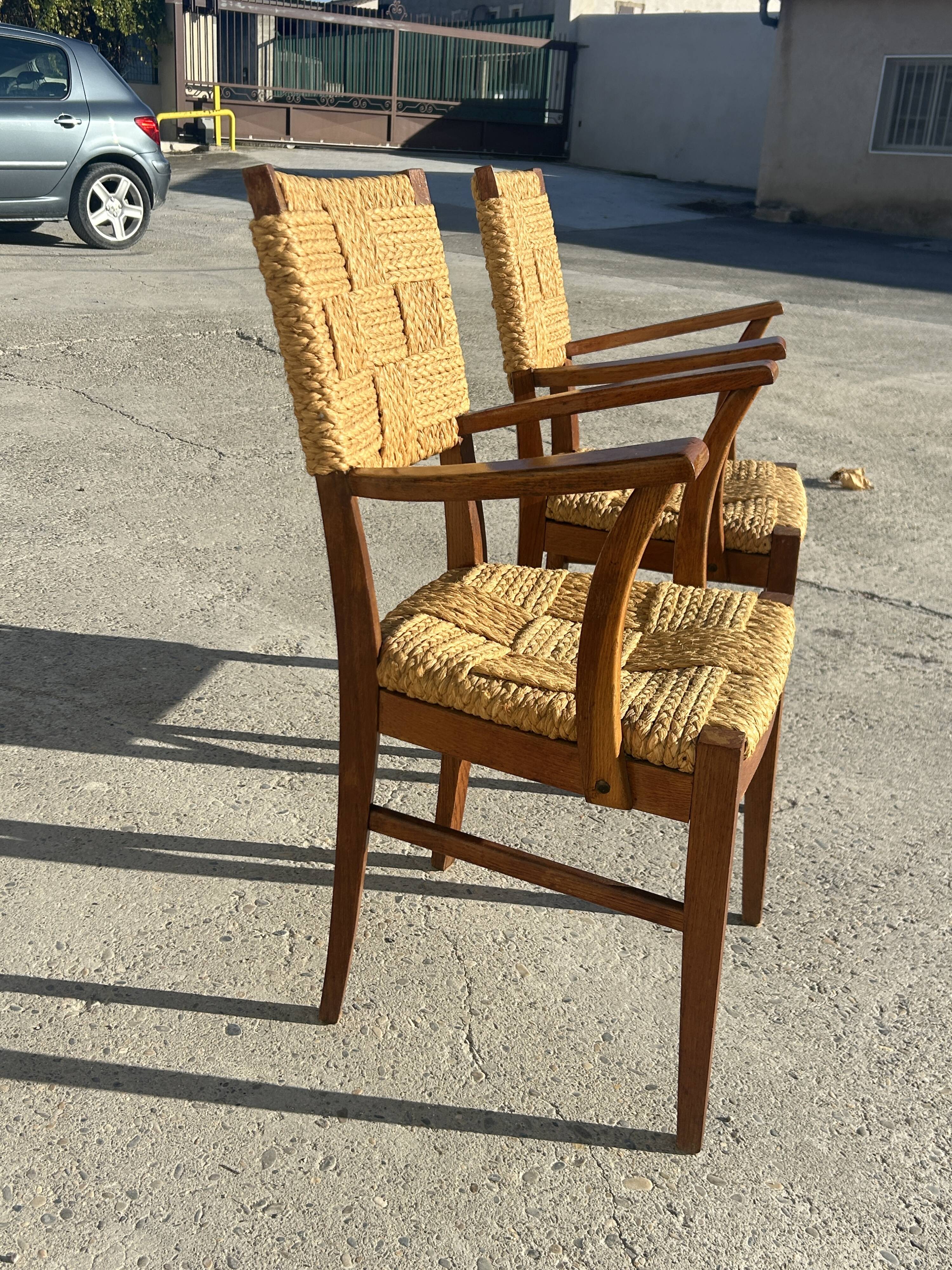 Set of 6 Audoux Minet armchairs and chairs, 1950s