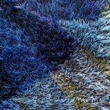 Mid-century Modern High Pile Blue Rya Rug, Sweden, 1960s